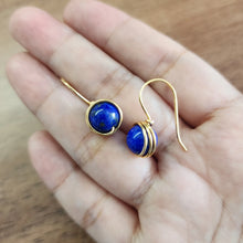 Load image into Gallery viewer, Handcrafted Lapis Lazuli Wire-Wrapped Earhook Earrings