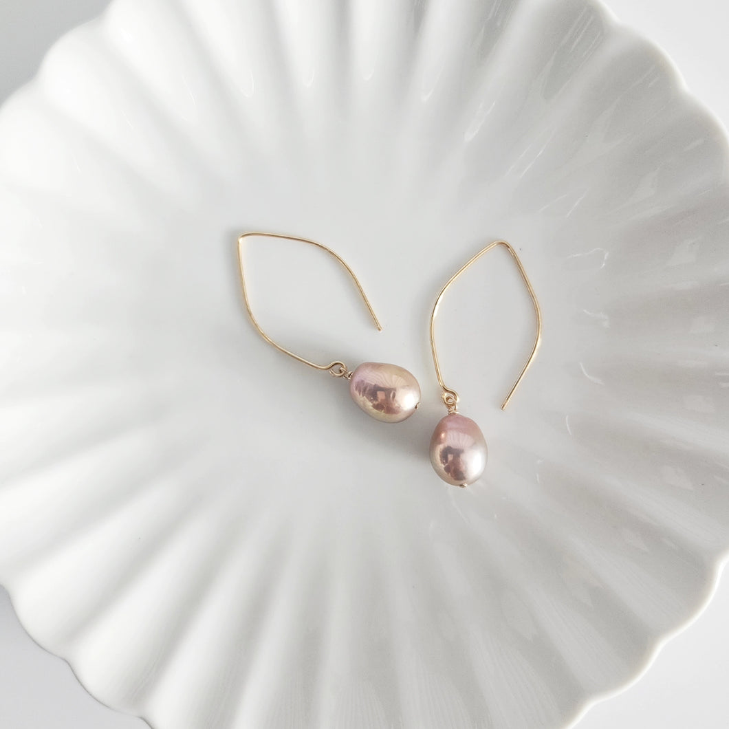 Freshwater pearl drops with marquise earhooks