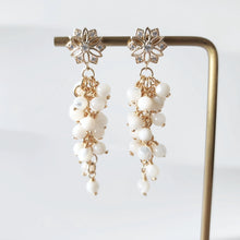 Load image into Gallery viewer, Mother of pearls cluster dangles with CZ floral earposts