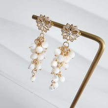 Load image into Gallery viewer, Mother of pearls cluster dangles with CZ floral earposts