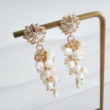 Load image into Gallery viewer, Mother of pearls cluster dangles with CZ floral earposts