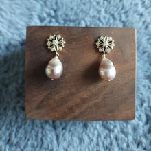 Load image into Gallery viewer, Freshwater pearl drops set with pretty floral style earposts