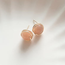 Load image into Gallery viewer, Peach Moonstone wire wrapped studs