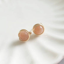 Load image into Gallery viewer, Peach Moonstone wire wrapped studs