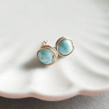 Load image into Gallery viewer, Larimar wire wrapped earstuds