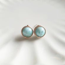 Load image into Gallery viewer, Larimar wire wrapped earstuds
