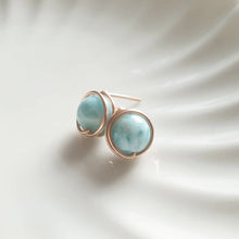 Load image into Gallery viewer, Larimar wire wrapped earstuds