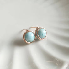 Load image into Gallery viewer, Larimar wire wrapped earstuds