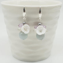 Load image into Gallery viewer, Burmese Jadeite cluster with carved mother of pearl flower drop