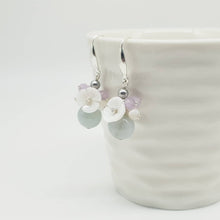 Load image into Gallery viewer, Burmese Jadeite cluster with carved mother of pearl flower drop