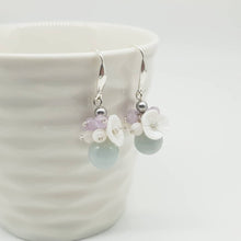 Load image into Gallery viewer, Burmese Jadeite cluster with carved mother of pearl flower drop