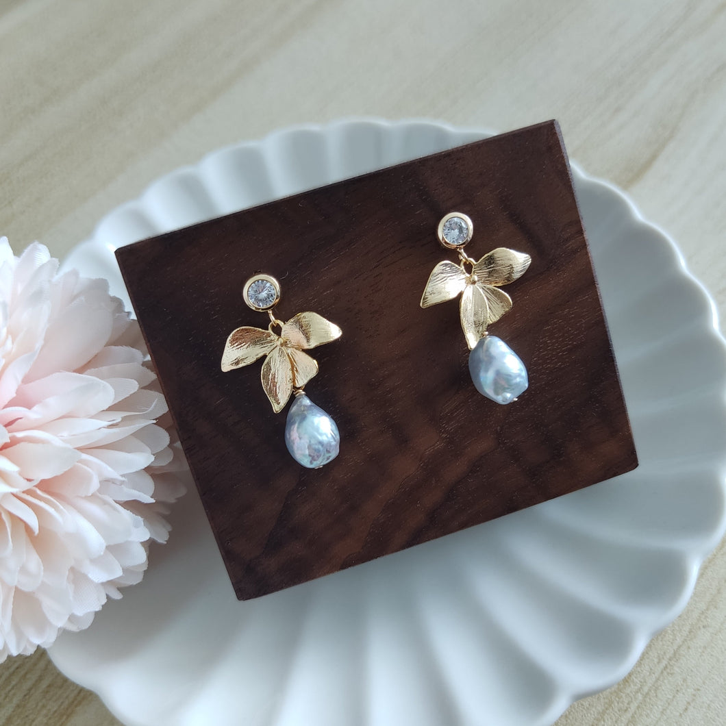 Grey Akoya Baroque Pearls with floral and round CZ studs
