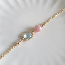 Load image into Gallery viewer, Pink Opal and blue charm bracelet in 14K Gold Filled
