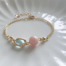 Load image into Gallery viewer, Pink Opal and blue charm bracelet in 14K Gold Filled