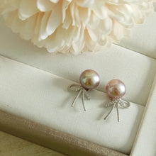 Load image into Gallery viewer, Lavender Freshwater pearls set in dainty ribbon style studs (Silver)
