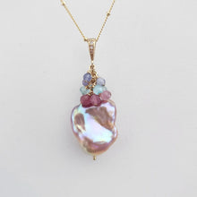 Load image into Gallery viewer, Lavender Edison baroque pearl necklace with cluster gemstones