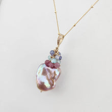 Load image into Gallery viewer, Lavender Edison baroque pearl necklace with cluster gemstones