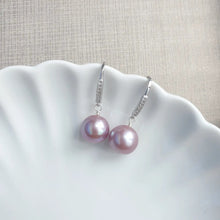Load image into Gallery viewer, Sleek CZ ear hooks with Lavender Edison pearls (Silver)