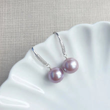 Load image into Gallery viewer, Sleek CZ ear hooks with Lavender Edison pearls (Silver)