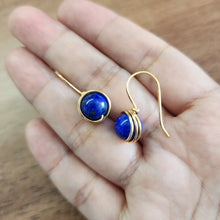 Load image into Gallery viewer, Handcrafted Lapis Lazuli Wire-Wrapped Earhook Earrings
