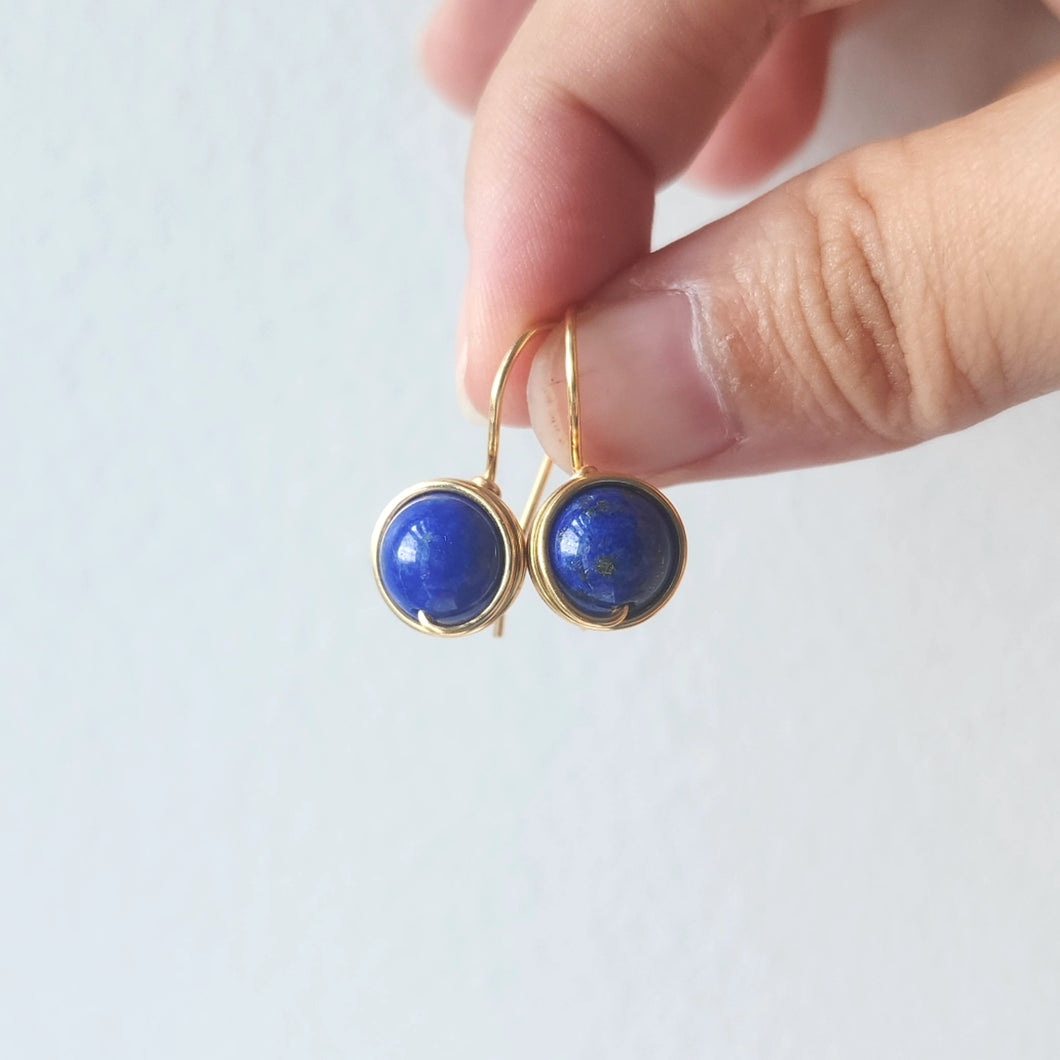 Handcrafted Lapis Lazuli Wire-Wrapped Earhook Earrings