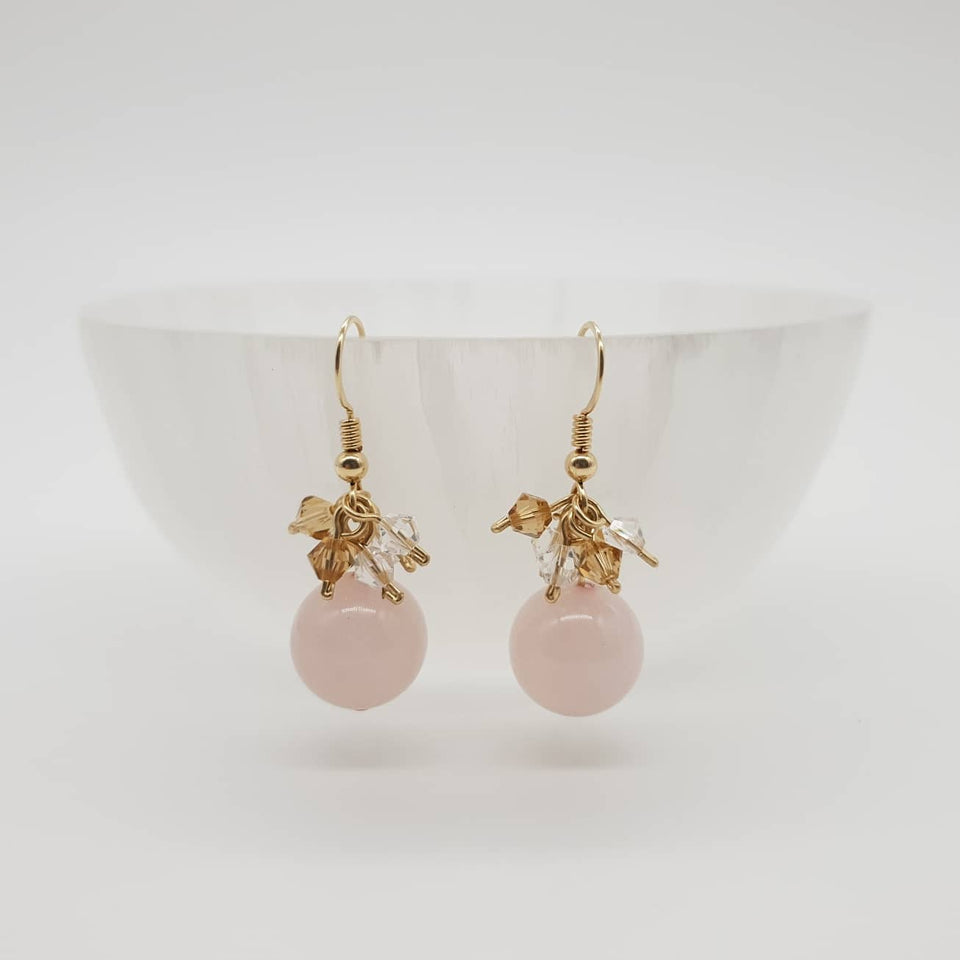 Prisma Jewel - Handmade Jewellery - Rose Quartz and Swarovski earrings