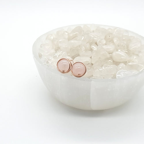 Prisma Jewel - Handmade Jewellery - Earstuds - Rose Quartz - Pink - Rose - Wirewrap