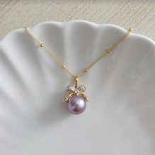 Load image into Gallery viewer, Edison Pearl in ribbon CZ pendant necklace
