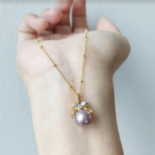 Load image into Gallery viewer, Edison Pearl in ribbon CZ pendant necklace
