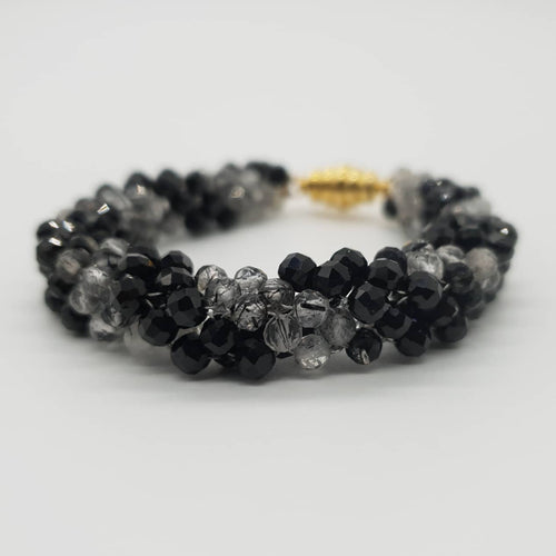 Prisma Jewel - Handmade Jewellery - Bracelets - Handweaving - 3D weaving - Black Rutilated Quartz - Black Spinel