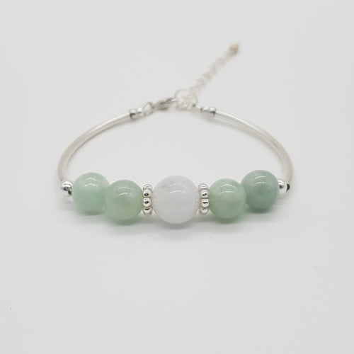 Prisma Jewel - Handmade Jewellery - Bracelets - Grade A Jade - Burmese Jade - Green - White - Silver