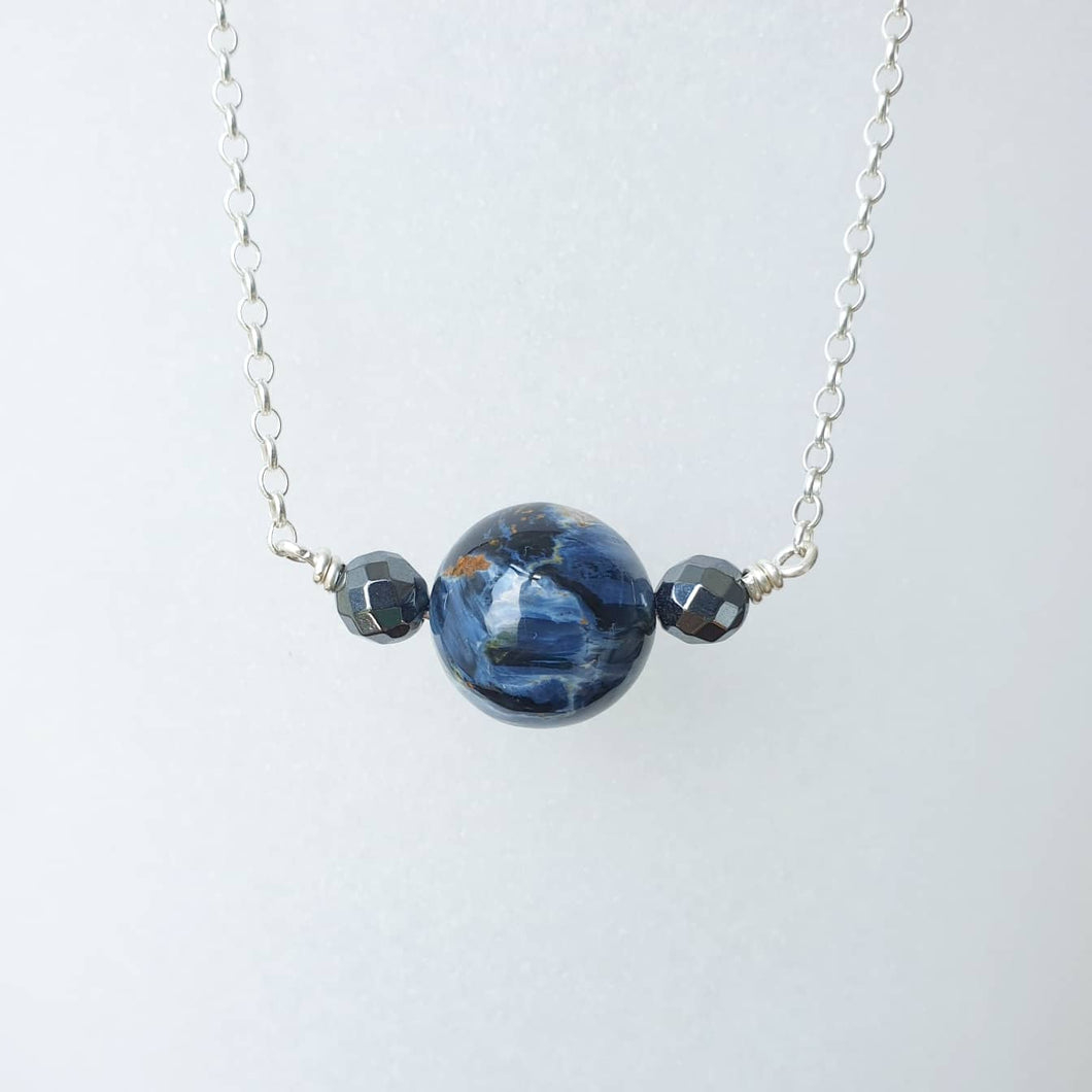 Prisma Jewel - Handmade Jewellery - Necklace - Pietersite - Blue - Painting - Landscape painting - Sterling Silver