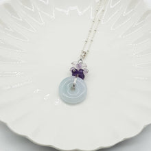 Load image into Gallery viewer, Burmese Jadeite donut with amethyst cluster necklace

