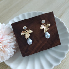 Load image into Gallery viewer, Grey Akoya Baroque Pearls with floral and round CZ studs
