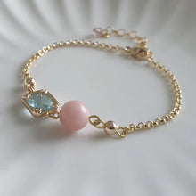 Load image into Gallery viewer, Pink Opal and blue charm bracelet in 14K Gold Filled
