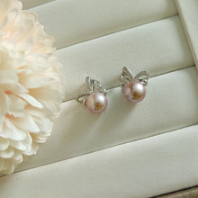 Load image into Gallery viewer, Lavender Freshwater pearls set in CZ delicate ribbon style studs (Silver)
