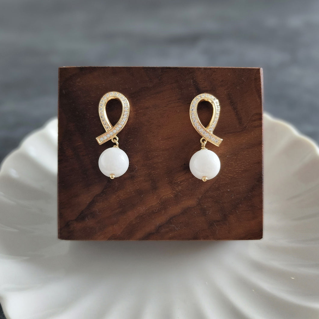 White Jade with ribbon CZ style studs