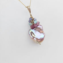 Load image into Gallery viewer, Lavender Edison baroque pearl necklace with cluster gemstones

